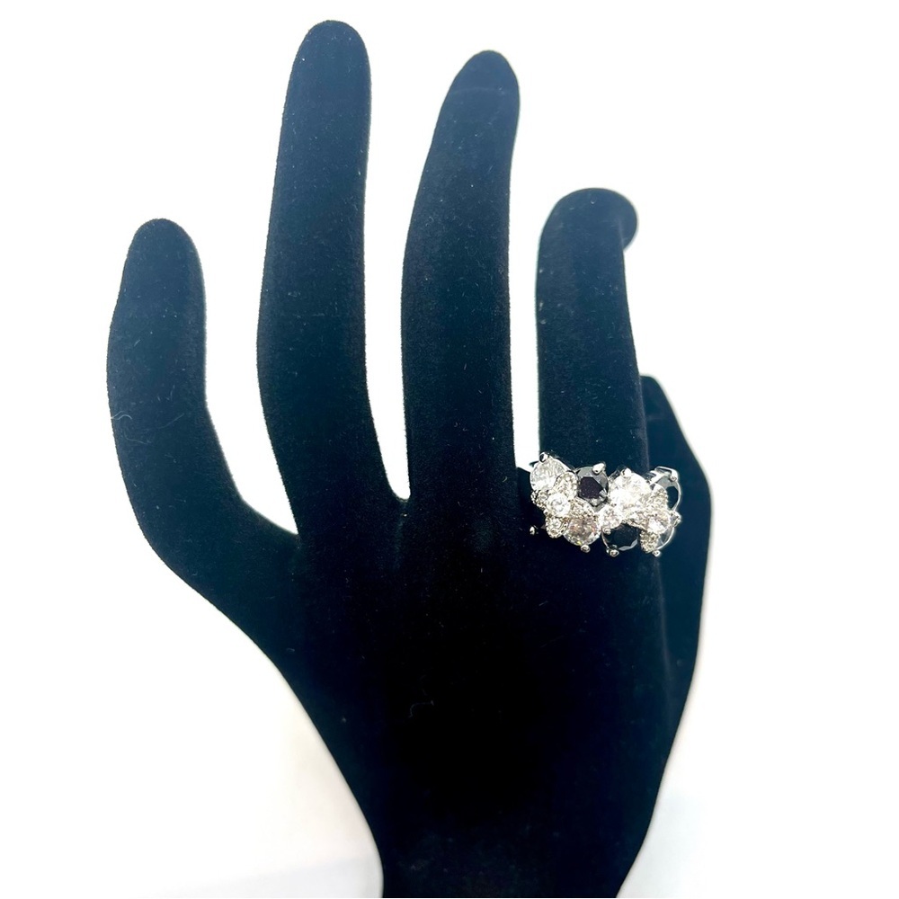 Sterling Silver 925 Statement Ring Clear & Dark Glass Stones Size 9
